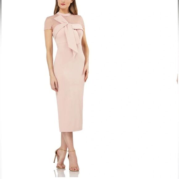 JS Collections Dresses & Skirts - JS Collection Illusion neck, bow, midi dress size 8 off white New with tags